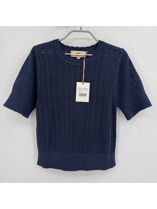 Kilte Collection Tops - Kilte Collection Nicci Tee in Navy Crochet Knit Cotton-Cashmere 2/M $215